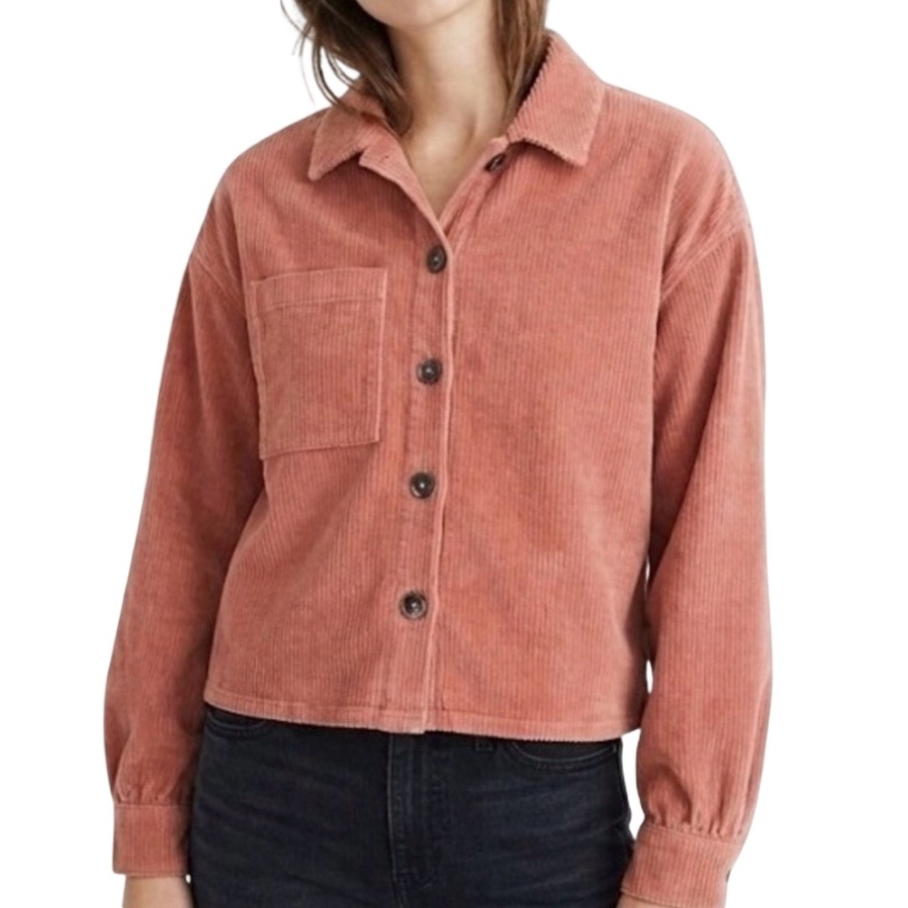 Madewell Super Terra Cotta Soft Corduroy Crop Shirt Jacket Shacket Size Small